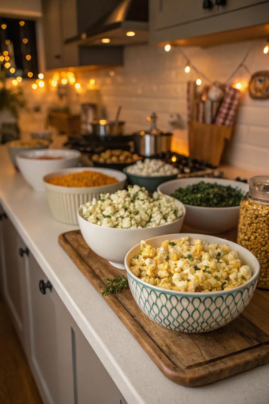 A variety of popcorn recipes ready to be tasted.