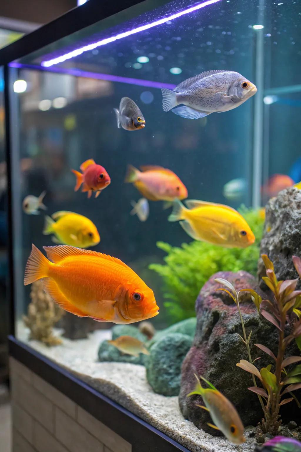 Unique fish varieties add natural beauty and interest to this tank.