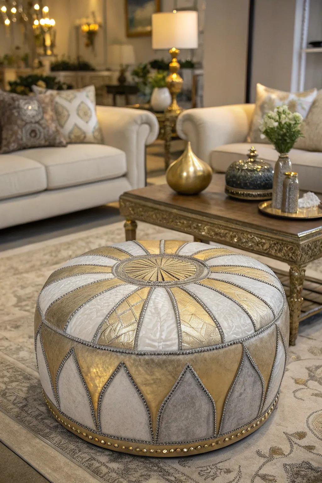 Metallic accents adding luxury to an ottoman