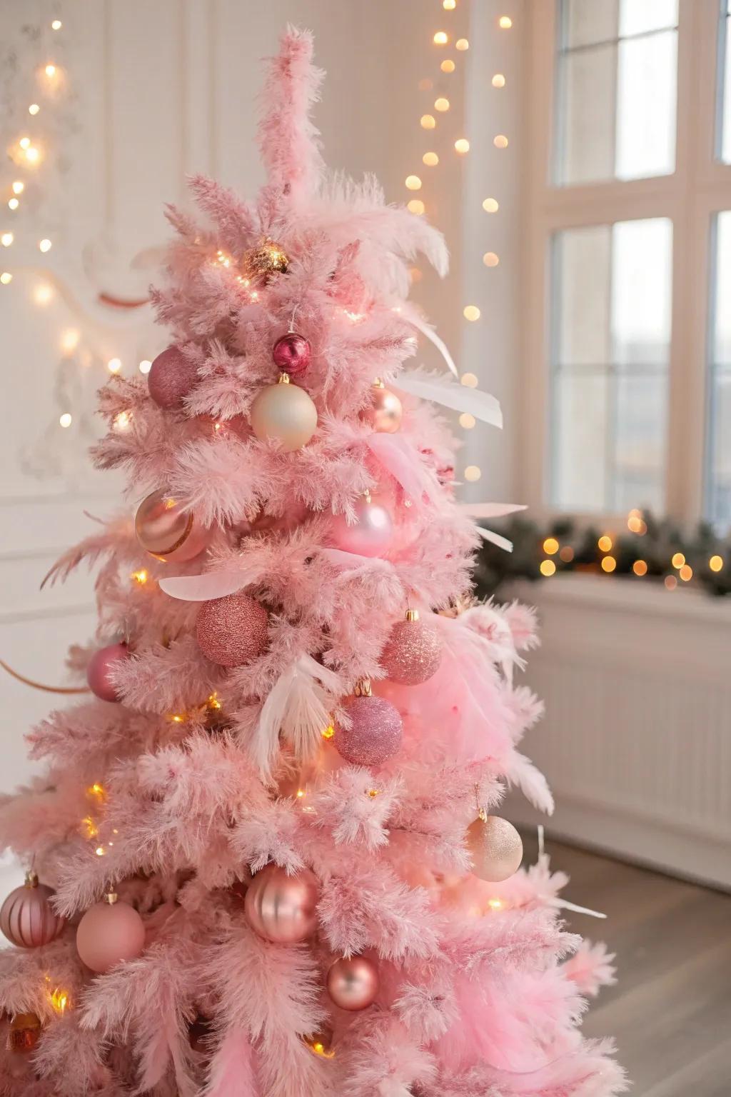 Feather garlands add a touch of whimsy to this elegant tree.