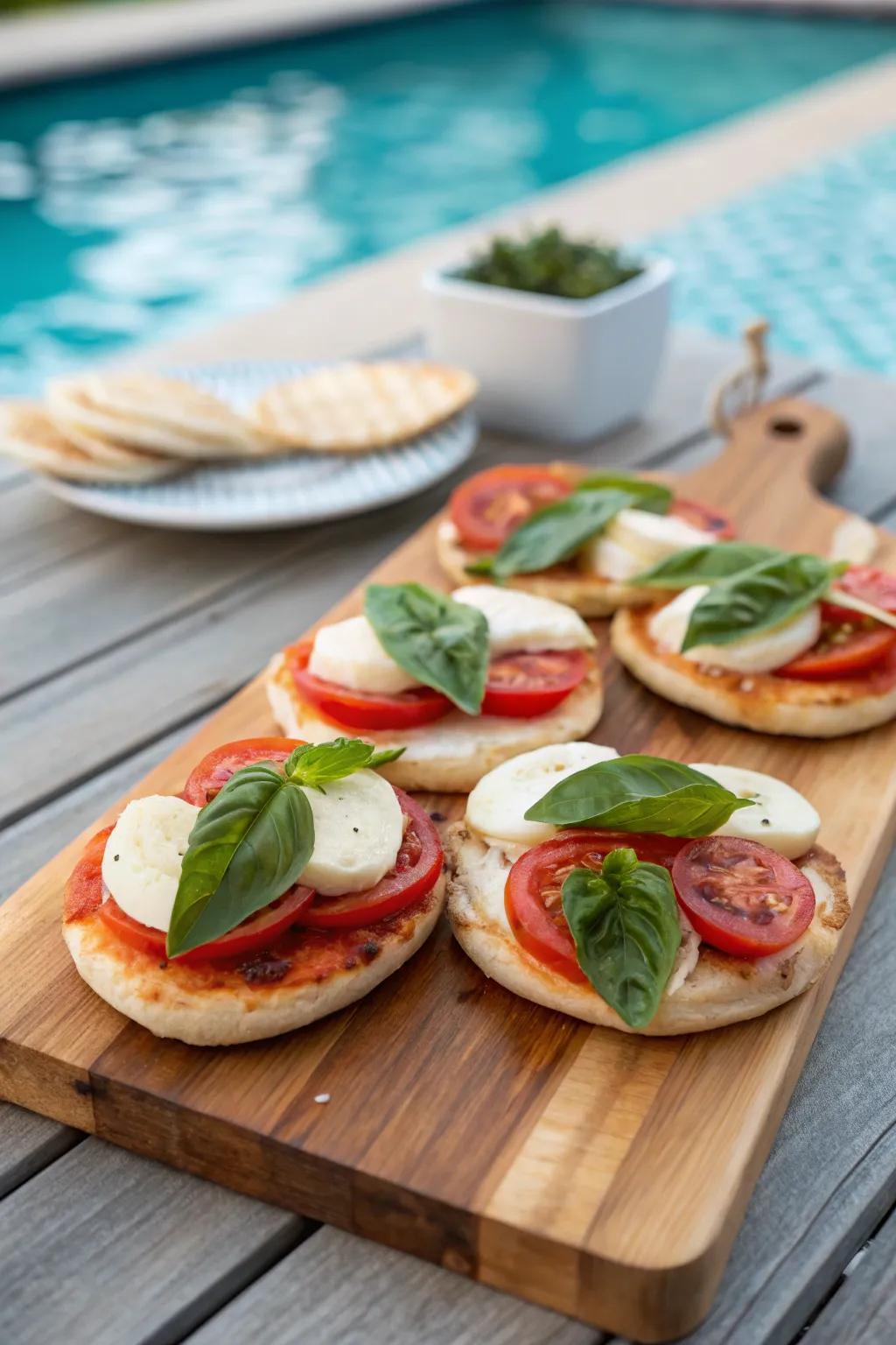 Bite into a delicious mini Caprese pizza.