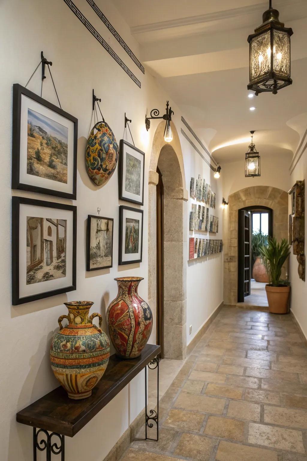 A pottery feature wall gracing an entryway.