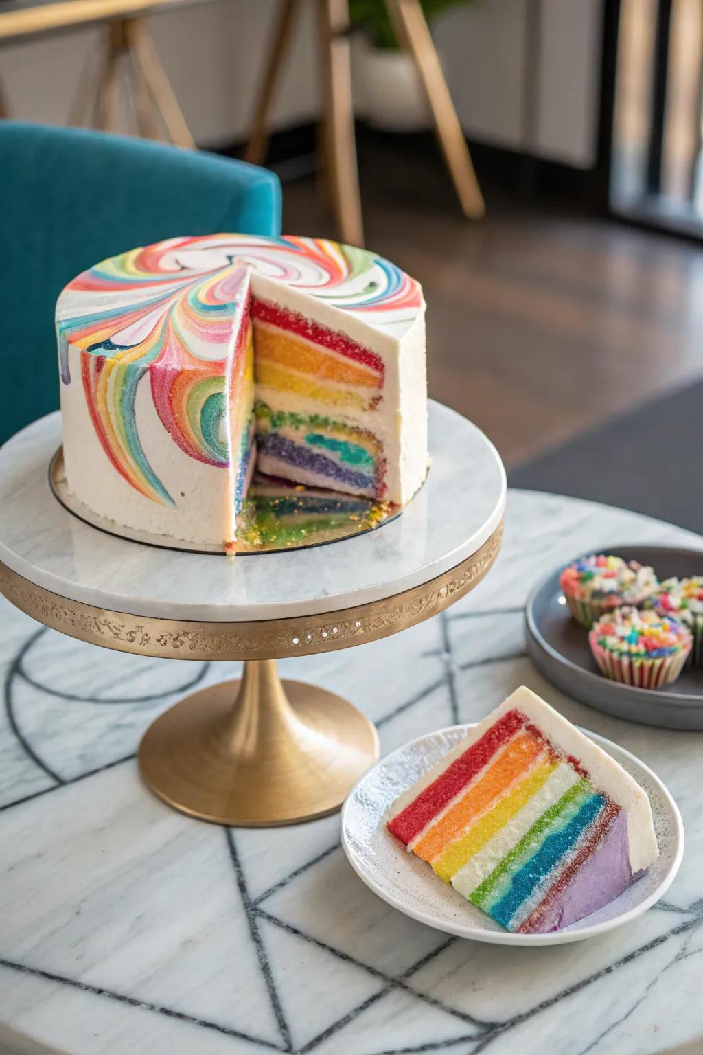 The rainbow marble cake is a delightful visual treat.