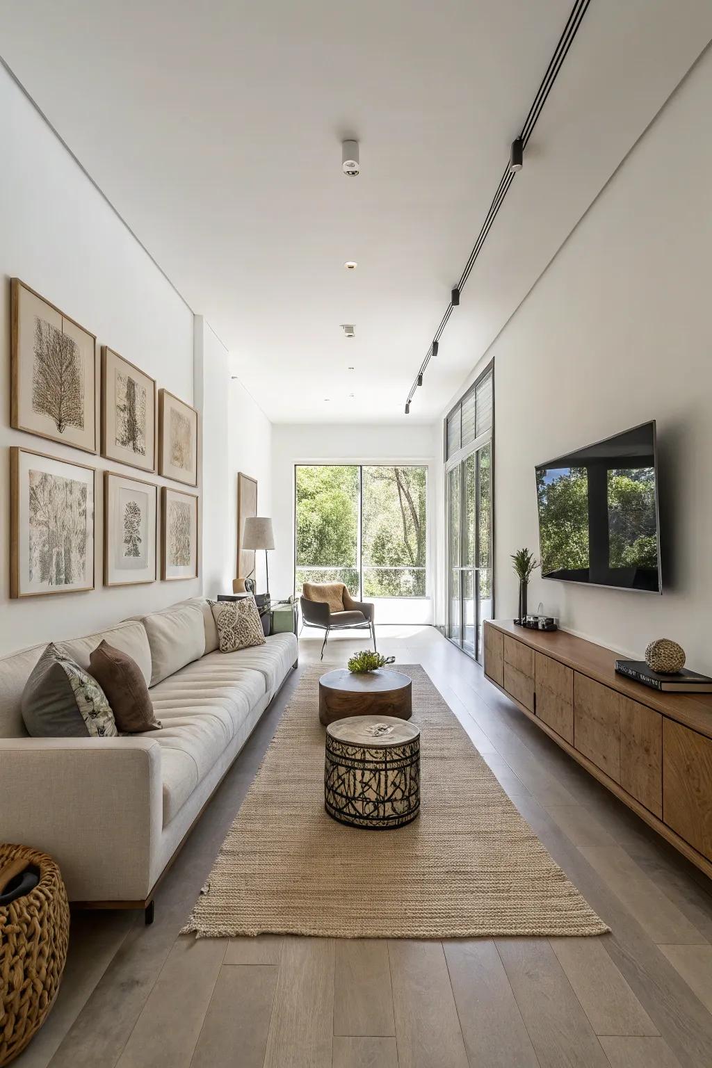 Simple decorations keep the small room feeling open and not cluttered.