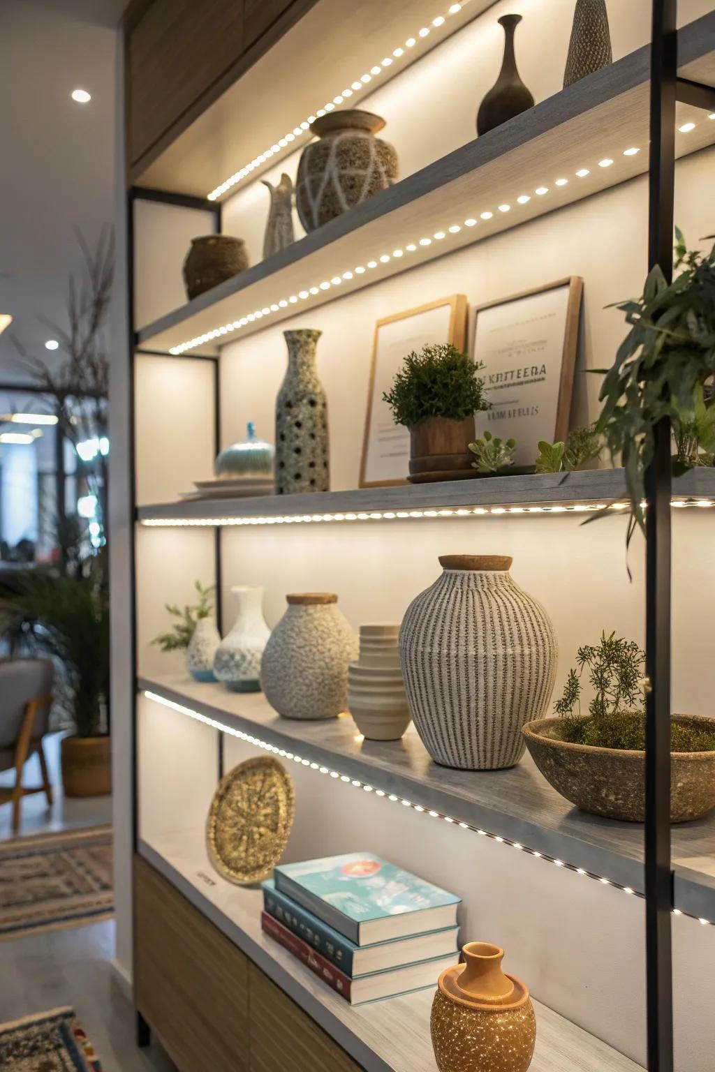 Transform your shelves into a feature piece with LED lighting.