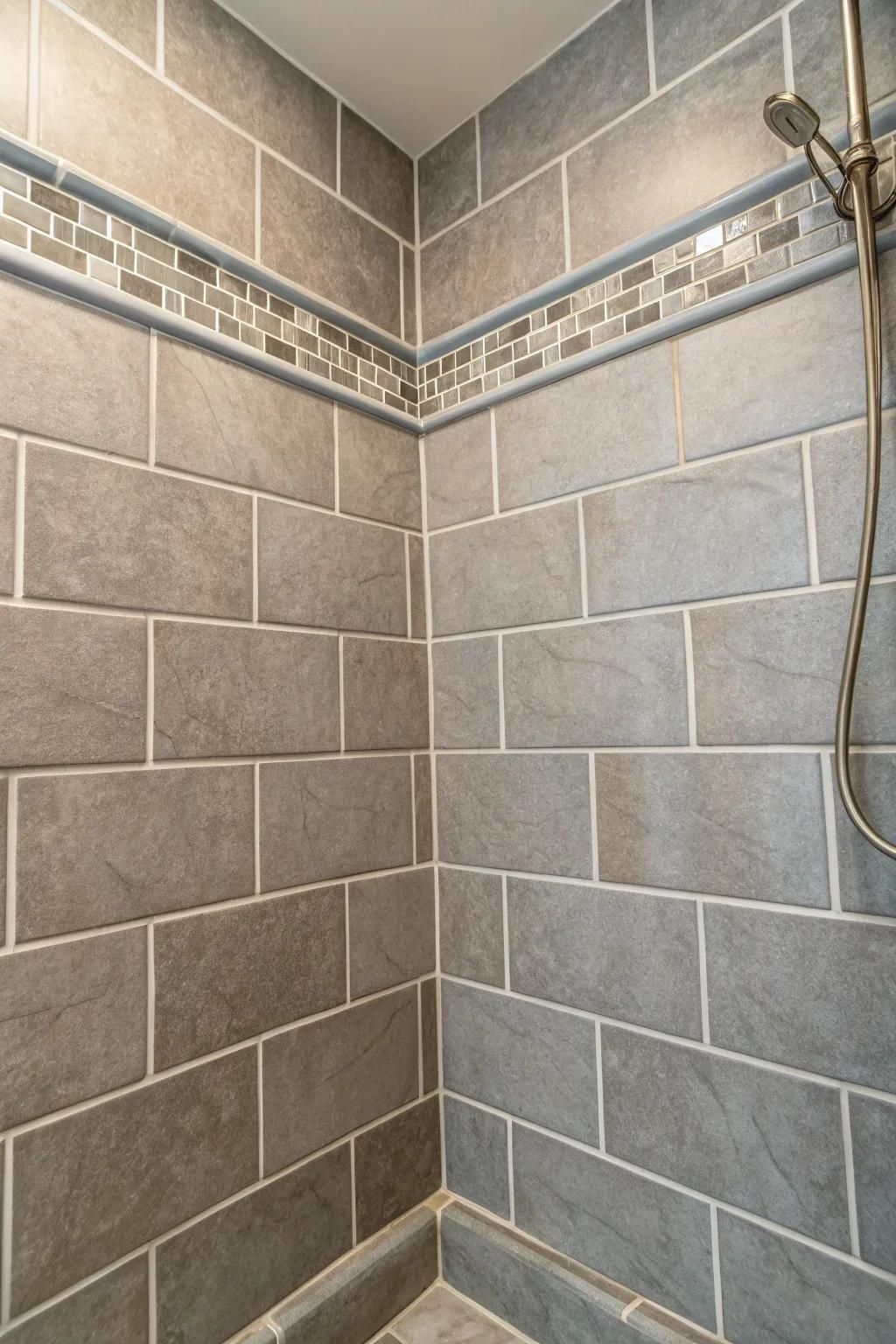 Soft grout lines complement grey tiles perfectly.