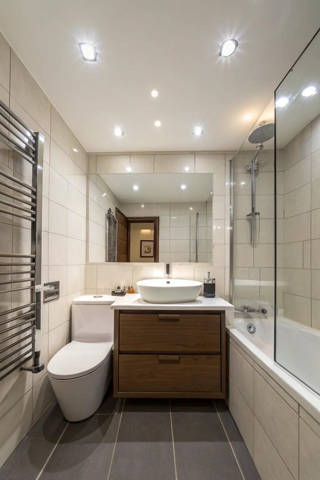 Recessed lighting keeps your bathroom luminous without the clutter.