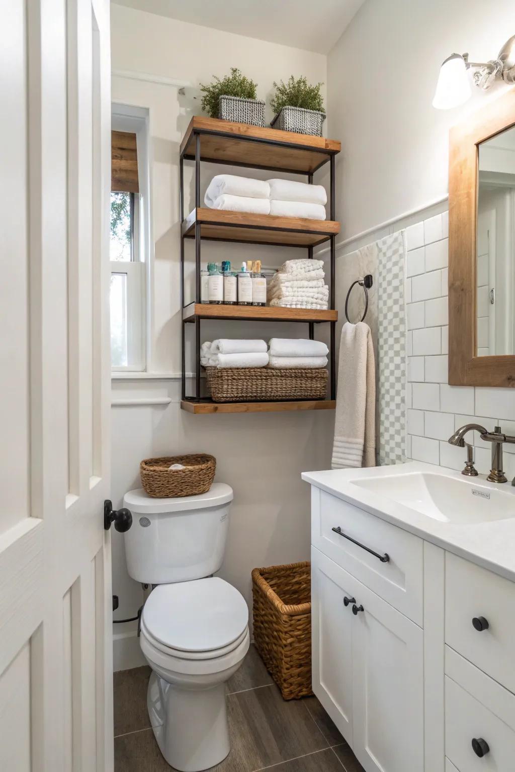 Floating shelves offer a streamlined and modern stowing option.