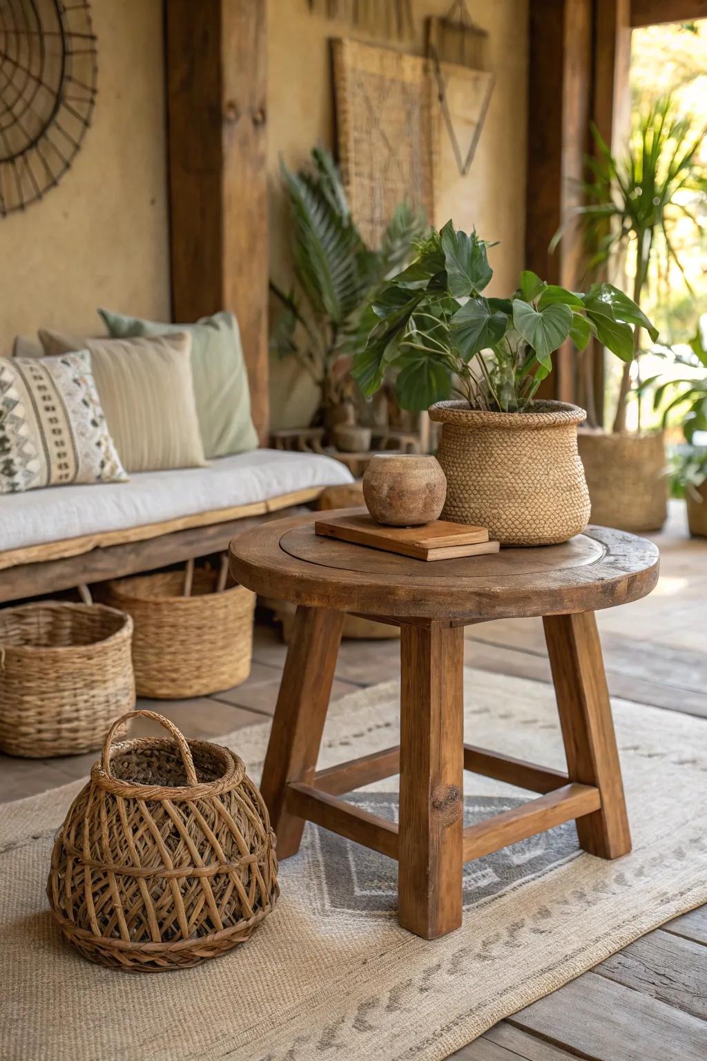 Rustic stools bring natural warmth and texture to any room.