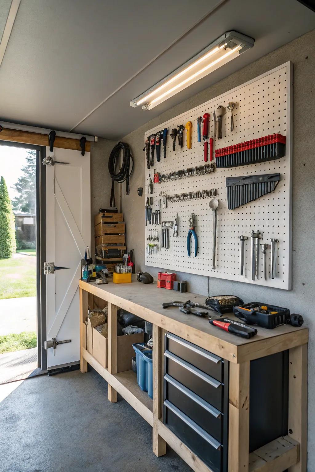 A tool wall keeps your garage organized and tools easily accessible.