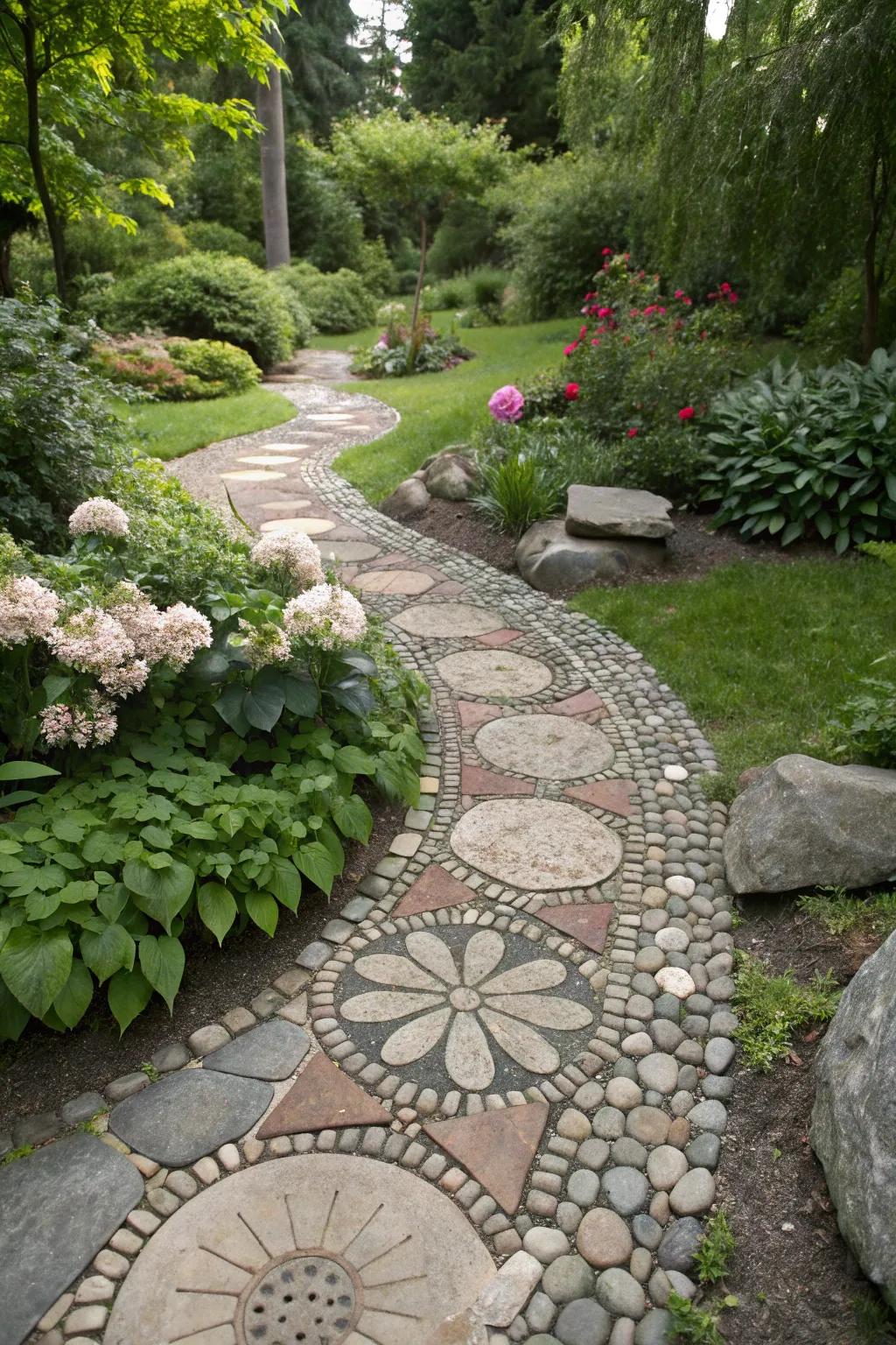 Artistic stone shapes add a creative flair to your garden path.