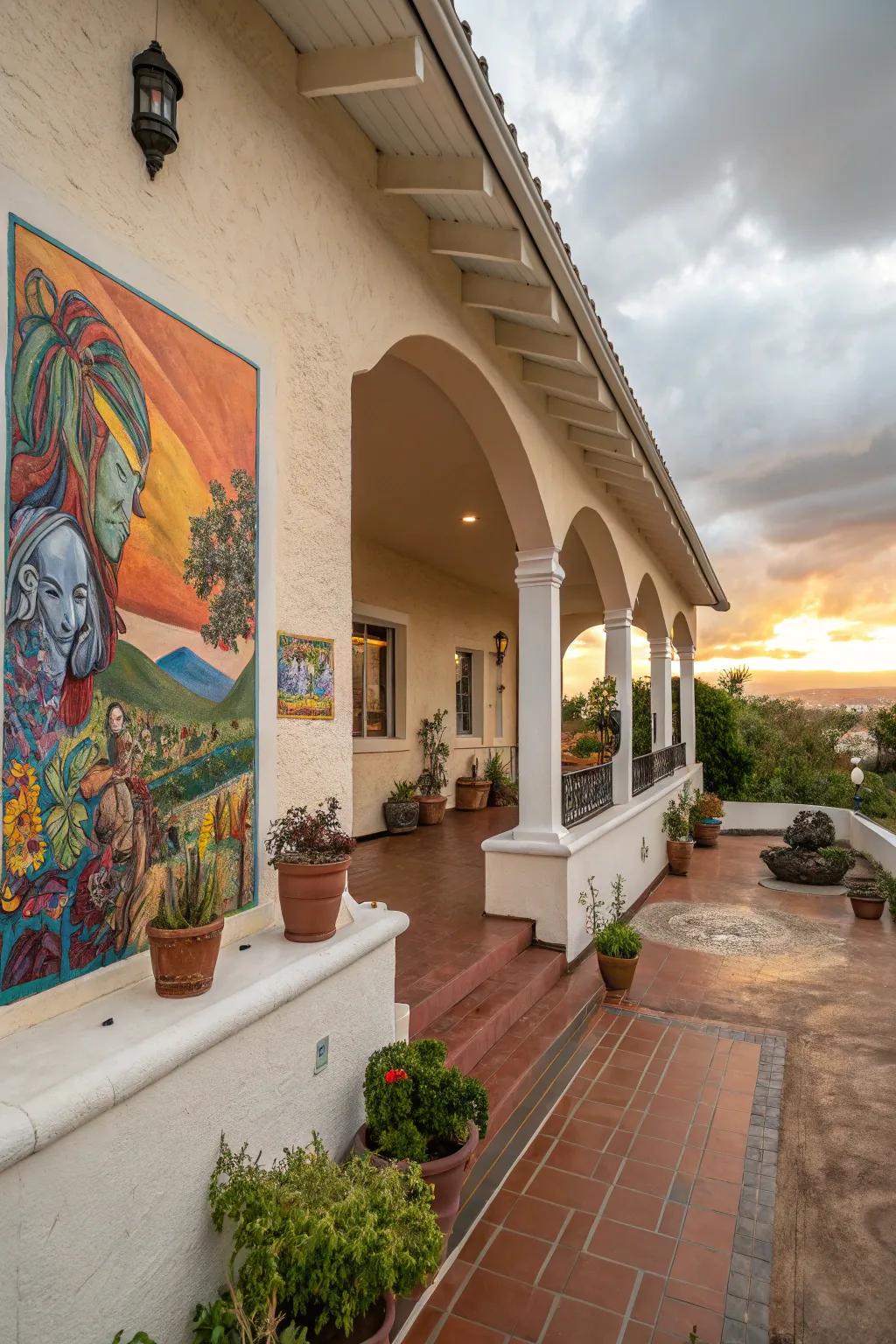 Outdoor art adds pops of color and personality to this porch.