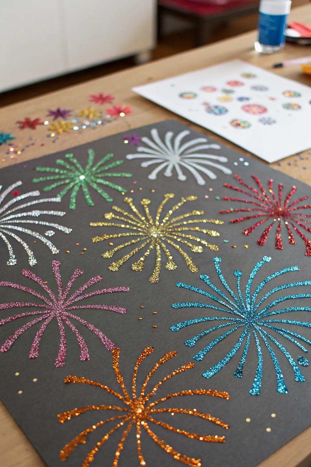 A festive board exhibit with glittery blasts.