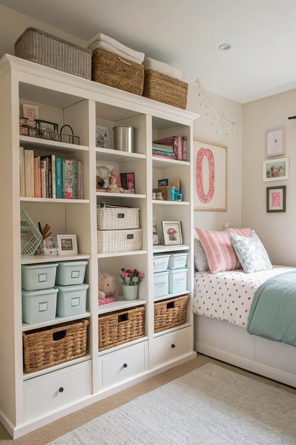 Smart storage solutions keep a teen girl's room organized and spacious.