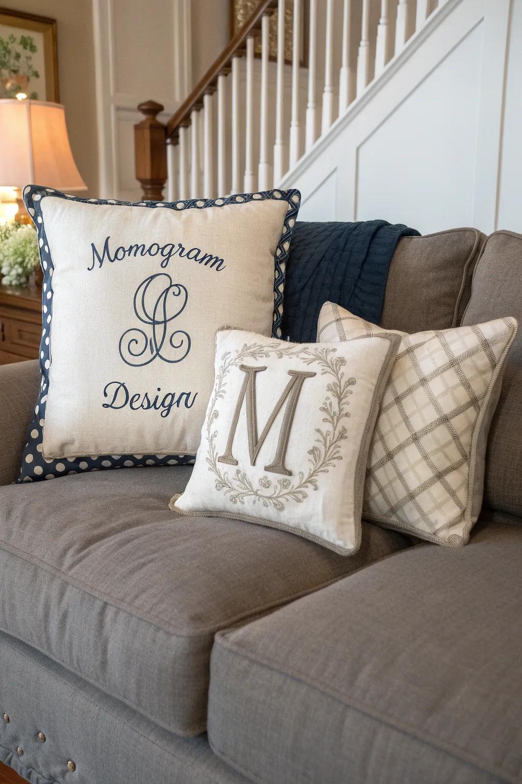 Personalized pillows adding a unique and heartfelt touch to the decor.