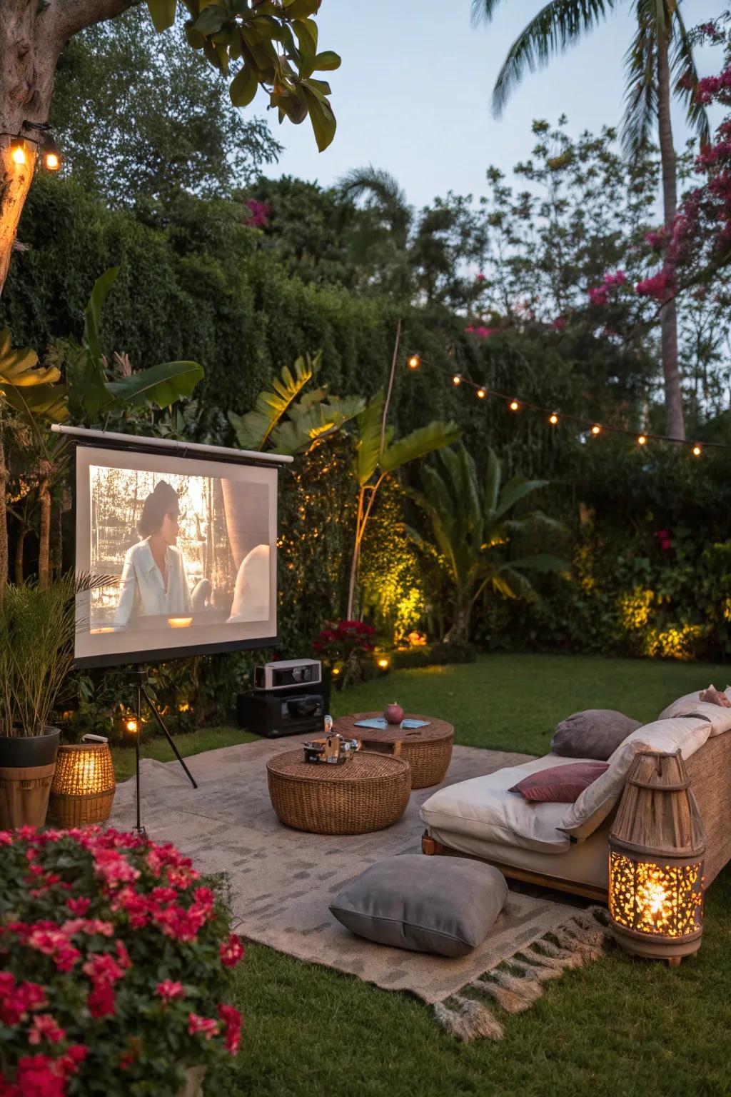 An outdoor movie night adds a relaxing touch.