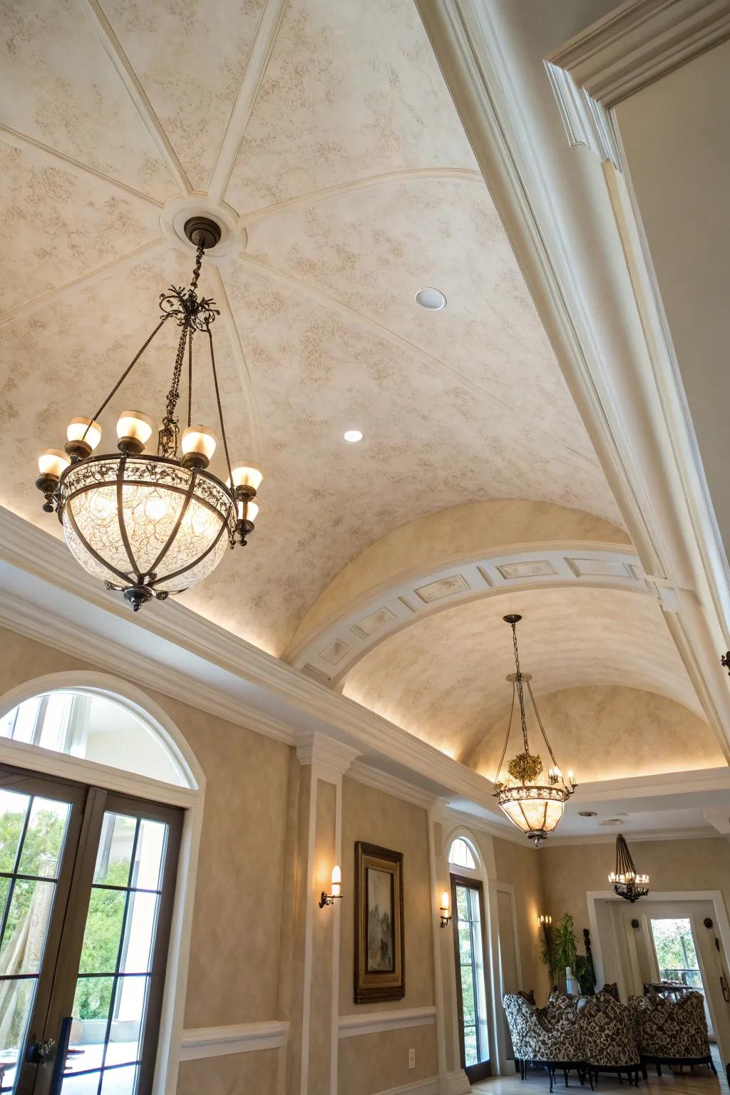 Add a touch of luxury with a Venetian plaster ceiling.