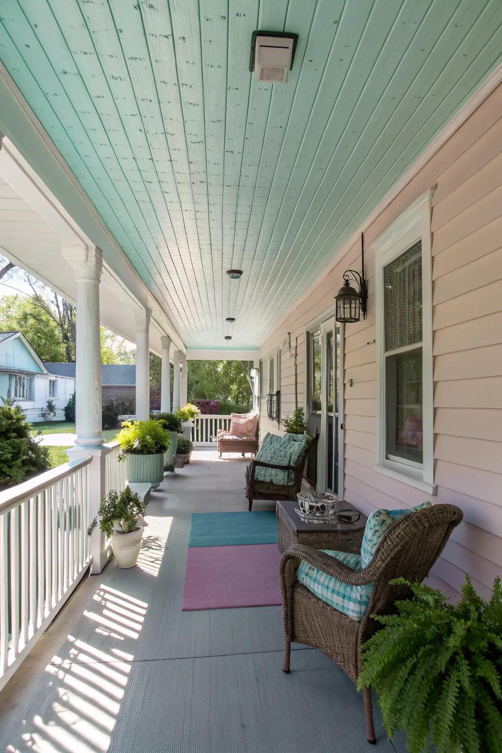 Pastel hues on vinyl ceilings create a peaceful vibe.
