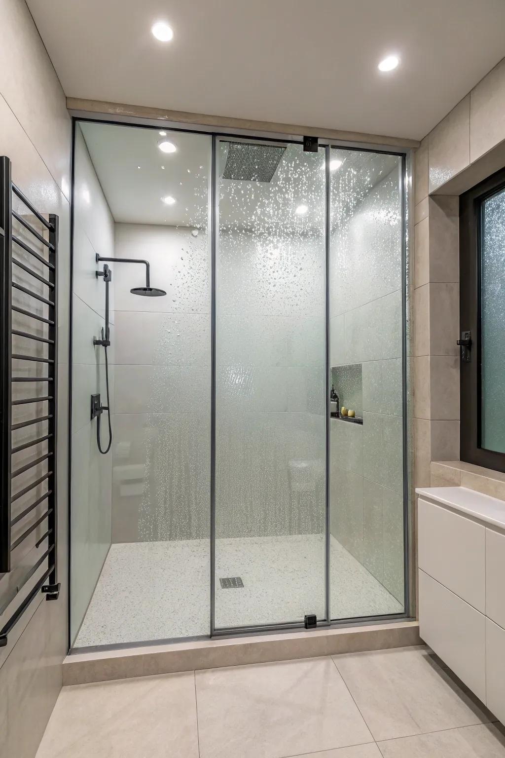 Frosted glass offers privacy while maintaining a sleek design.