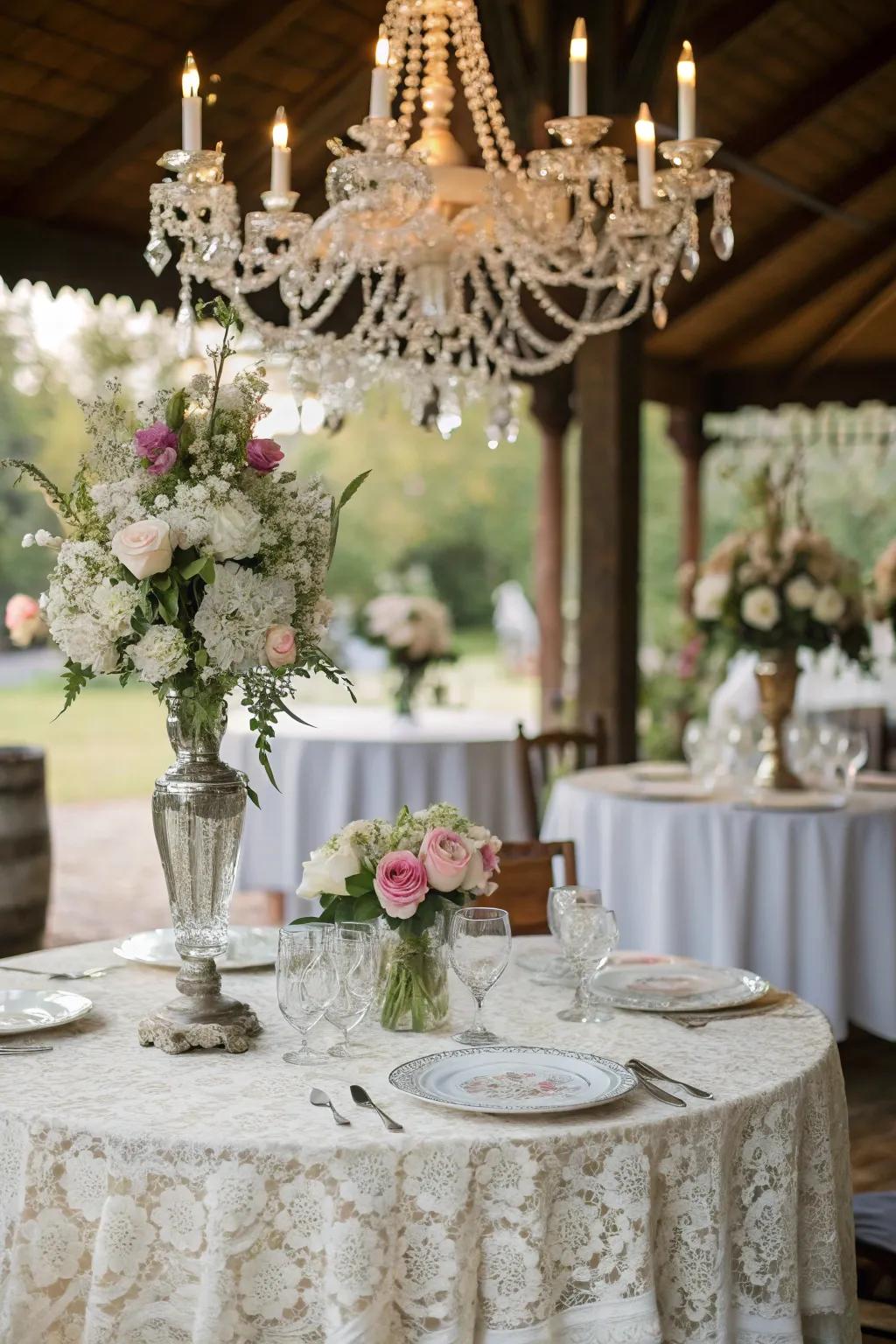 Wedding decor featuring vintage touches with antique decor pieces.