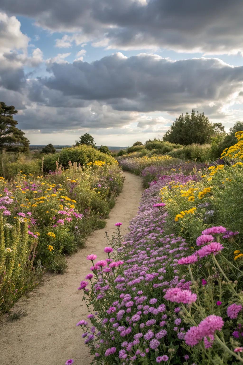 A color-themed wildflower garden creating visual harmony.