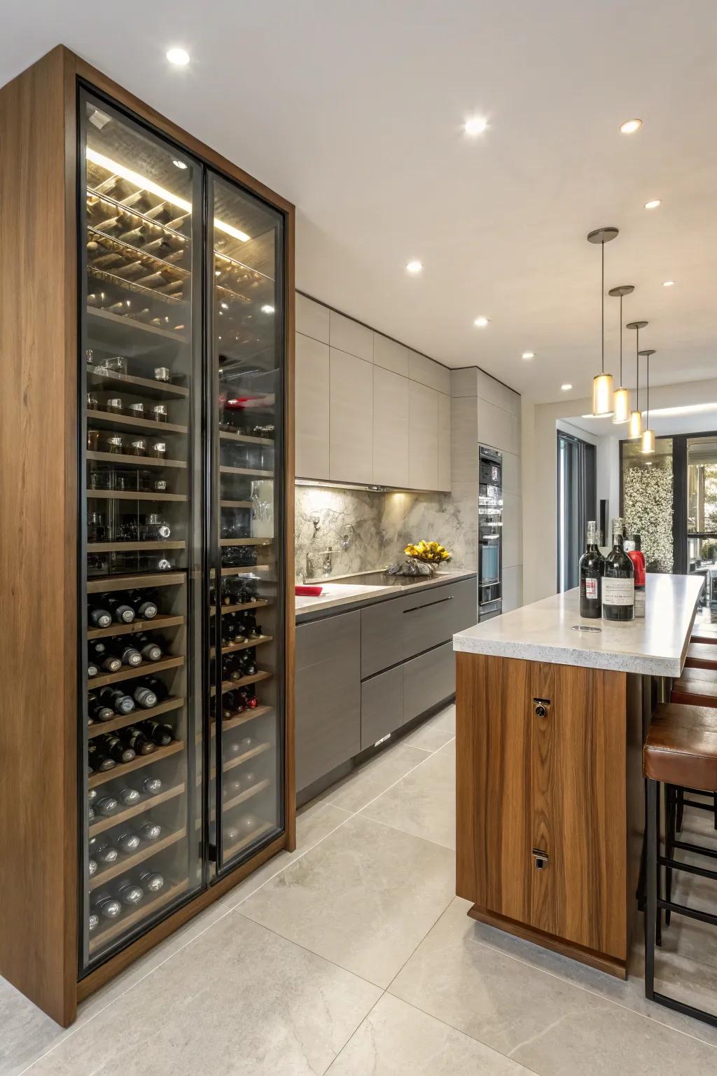 Wine storage columns utilize limited spaces efficiently.