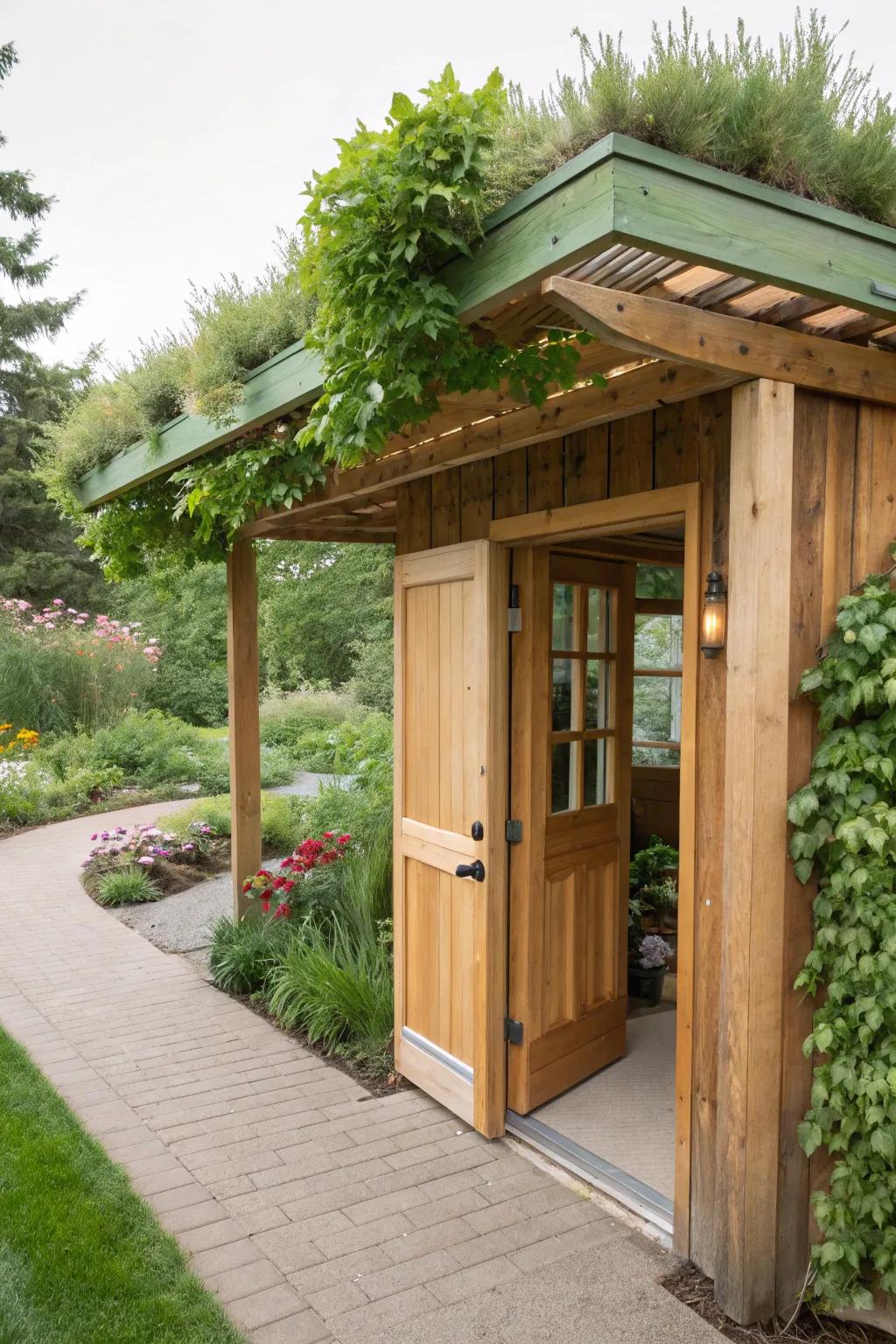 An environmentally conscious shelter with a verdant rooftop.
