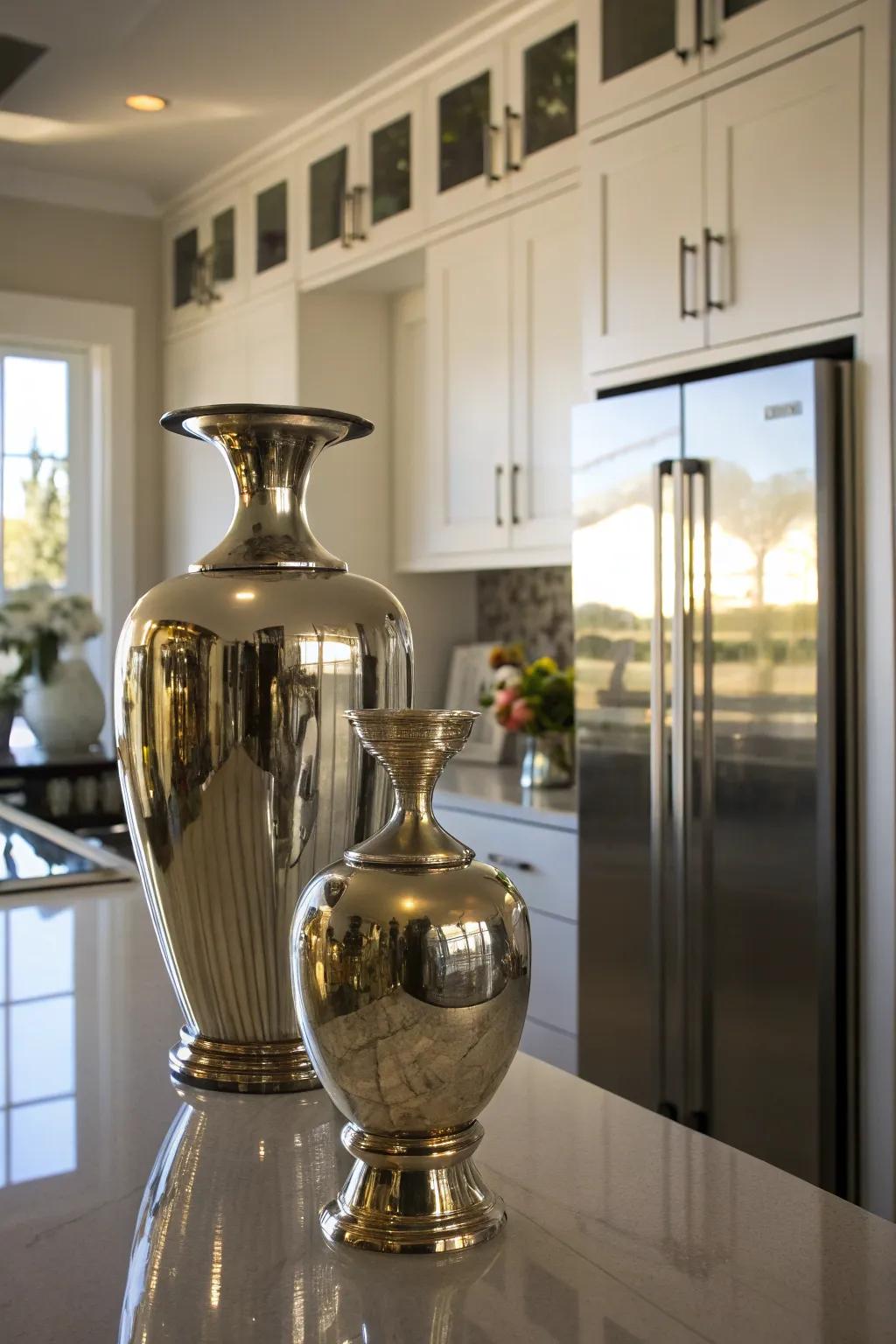 Reflective surfaces add modern elegance to your kitchen.