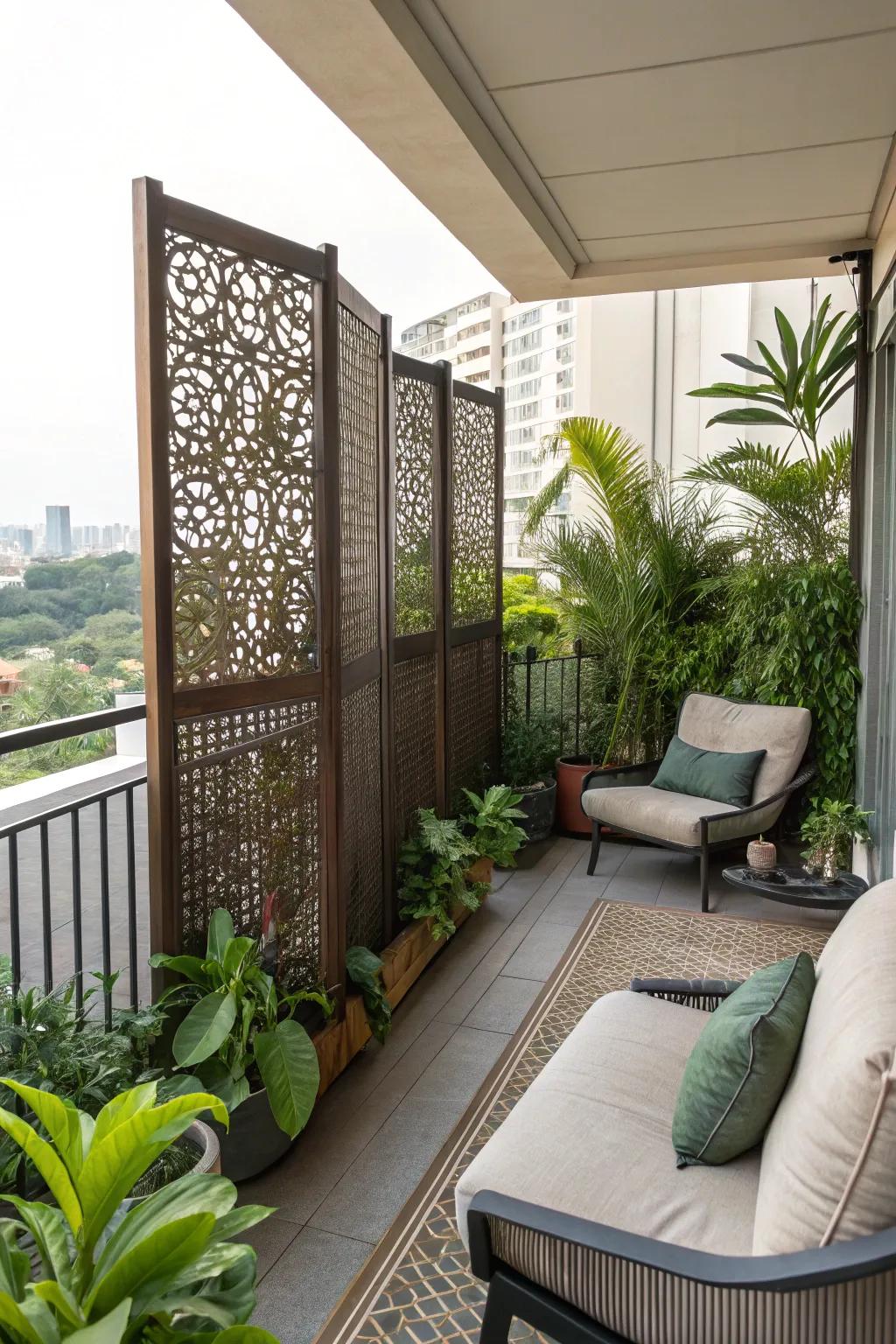 Seclusion screens offer solitude and style.