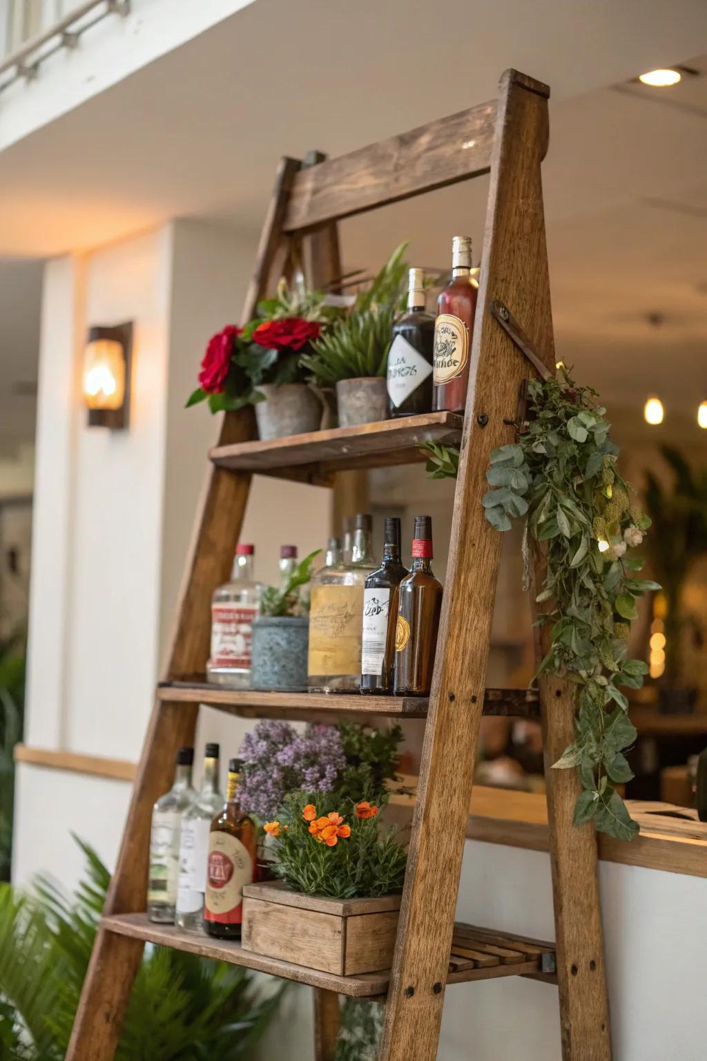 Vintage ladders make charming bar displays.