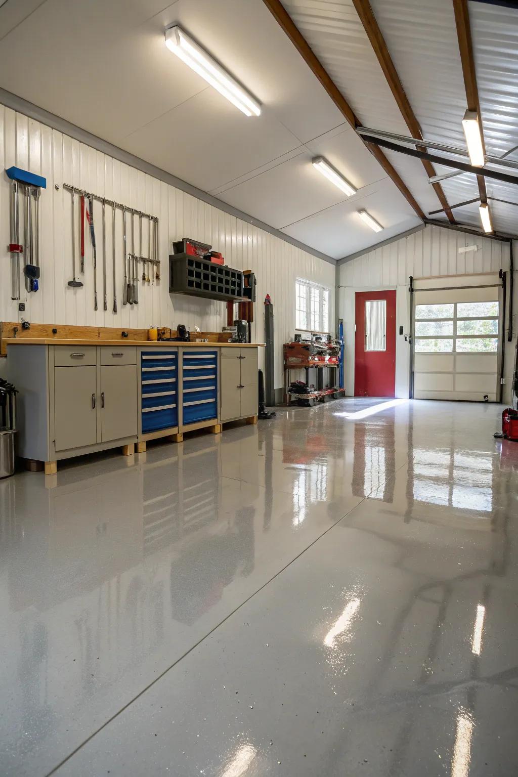 Epoxy floors offer a sleek and modern finish.