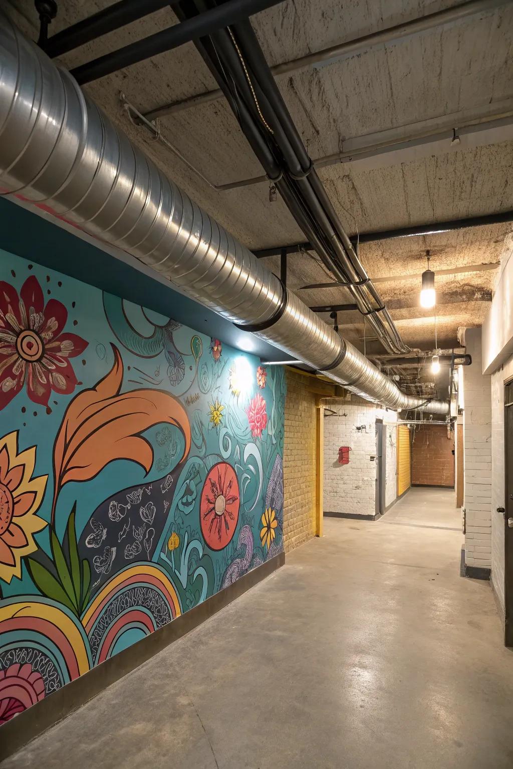 Transform ductwork into an artistic feature with a bespoke mural.