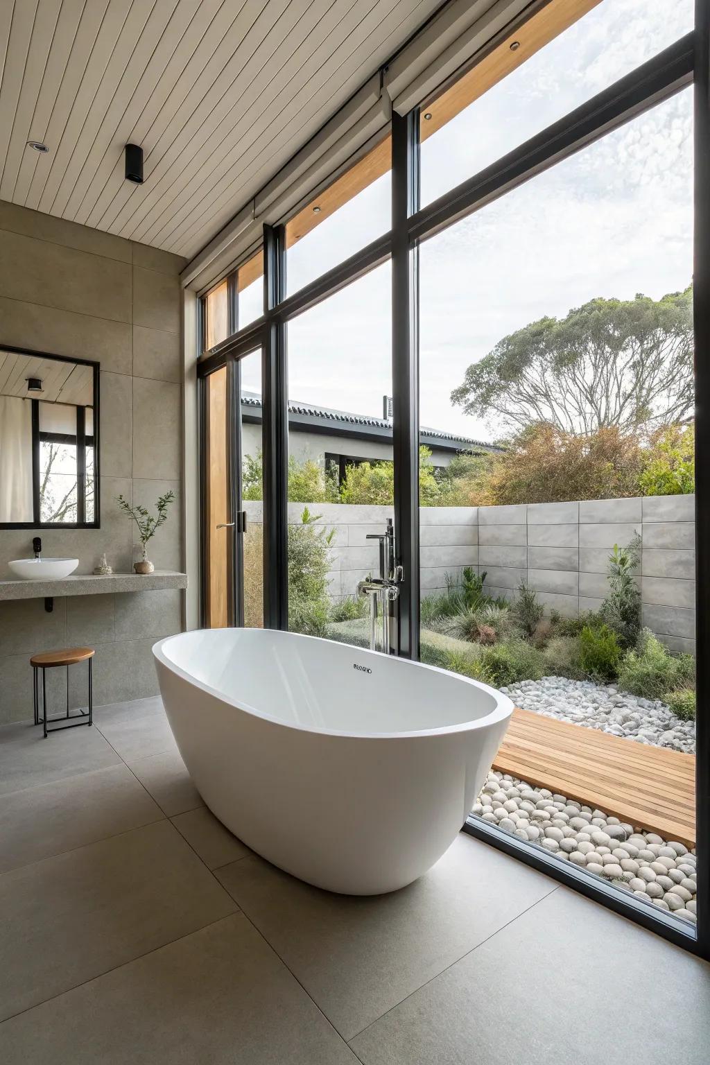 Create an airy feel with a floating tub design.