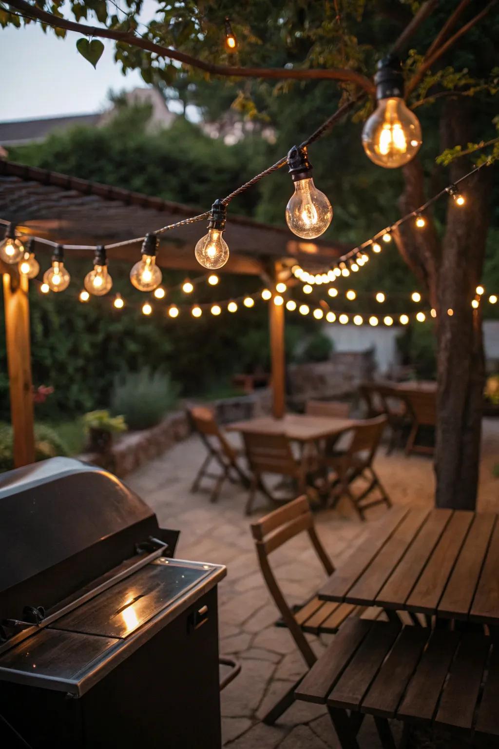 Vintage bulbs add charm and warmth to your grilling environment.