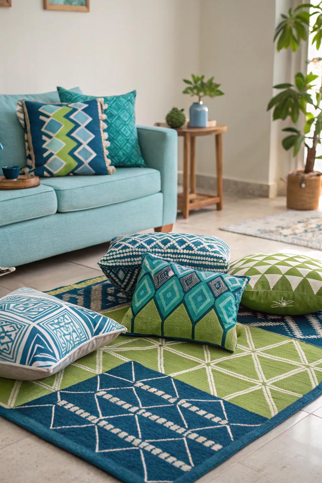 Geometric patterns append a contemporary and playful touch.