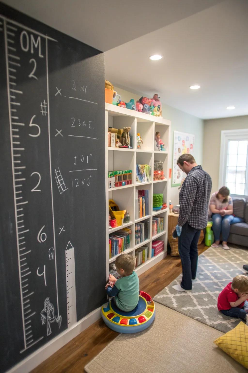 A chalkboard height chart captures growing moments.