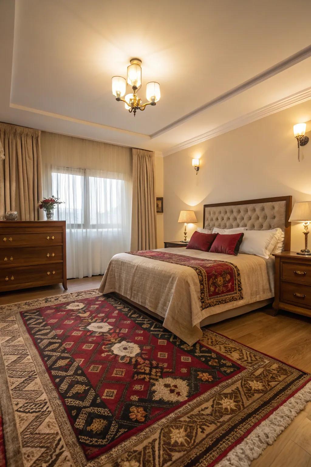 A comfortable rug enhancing both the comfort and style of the bedroom.