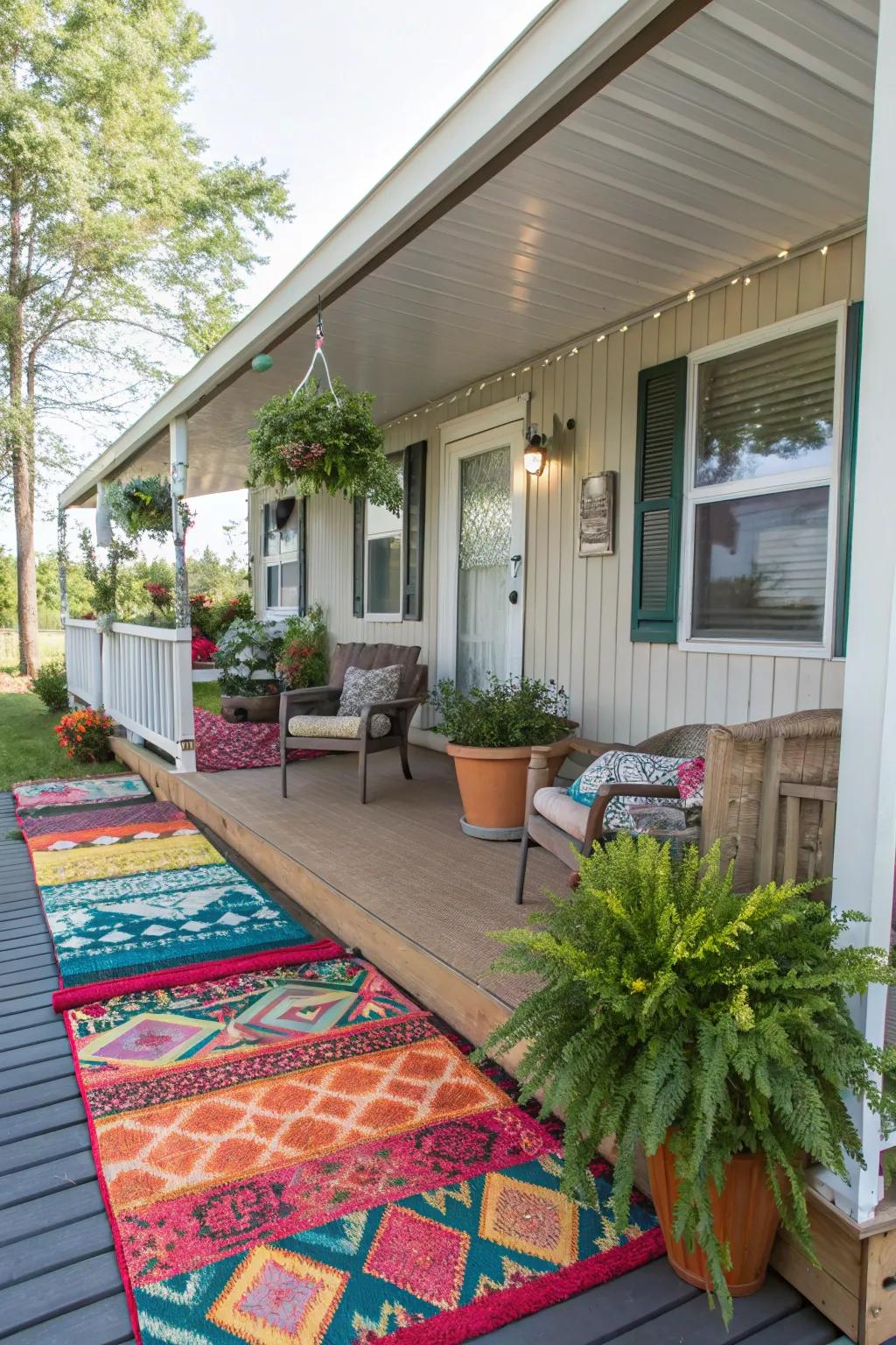 Outdoor rugs infuse your porch with color and comfort.