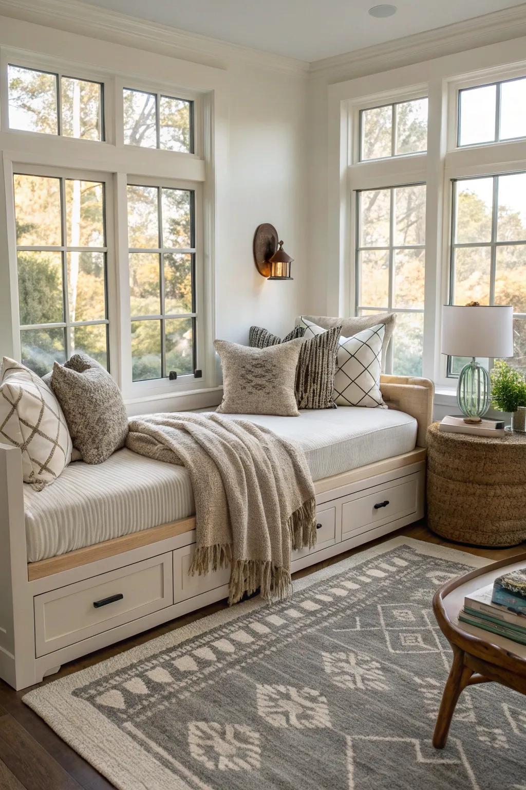 Built-in daybeds offer a seamless and luxurious touch.