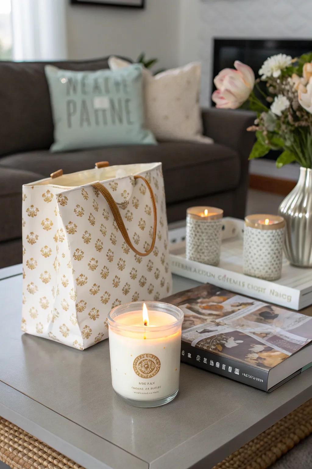 Pet-safe candle and treat set for cozy moments.