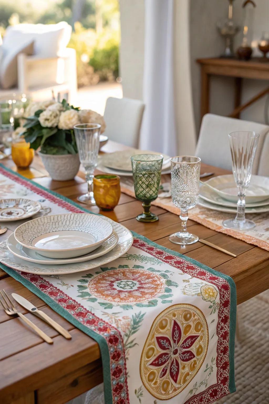 Unique table runners that bring a subtle yet striking detail to the brunch decor.