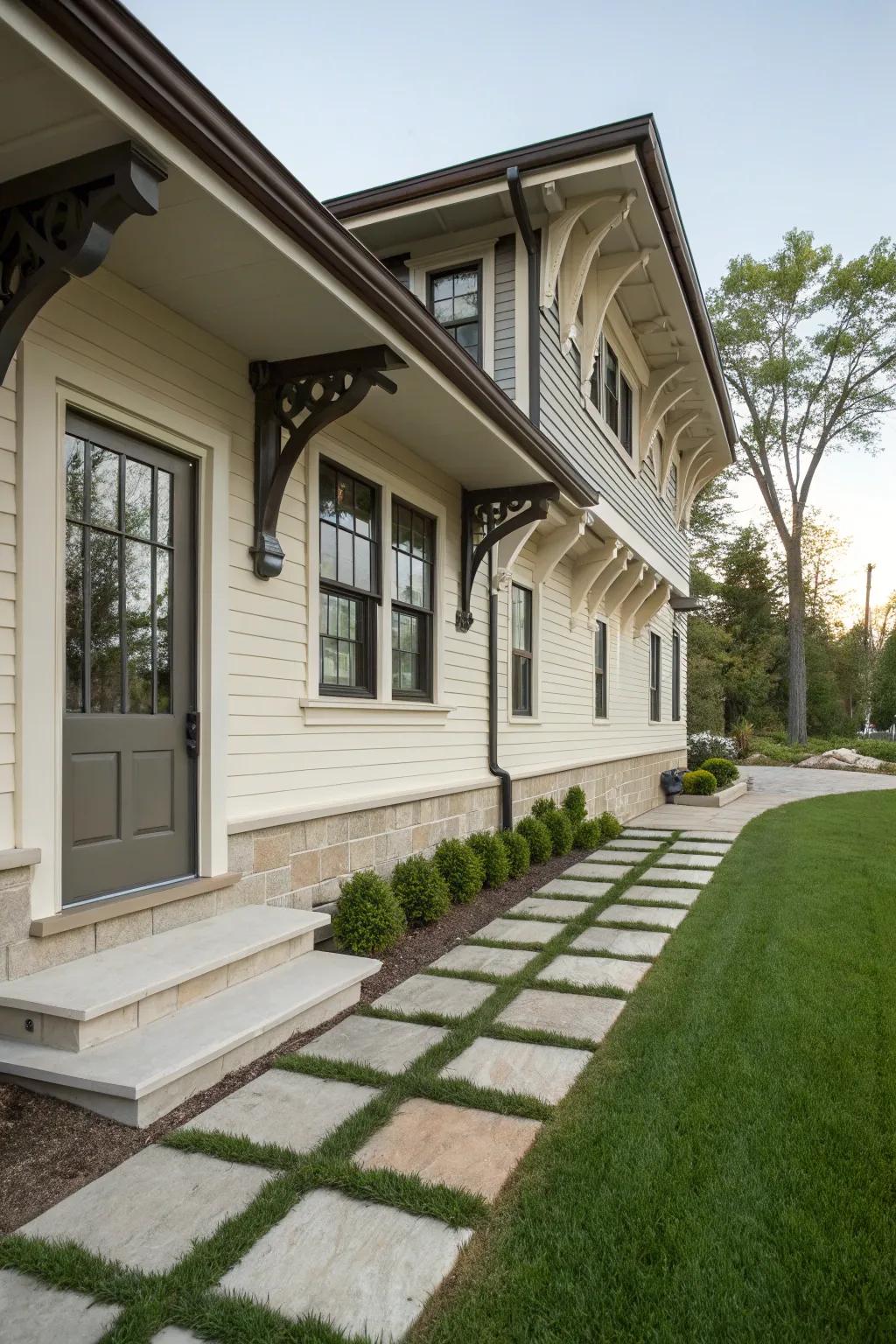 Tiered brackets append a unique architectural feature and refinement.