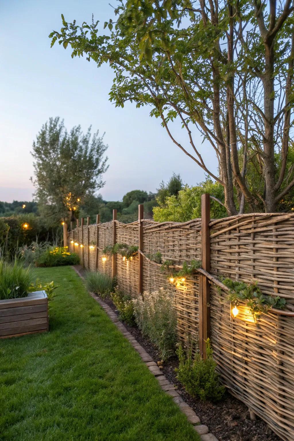 Woven willow edging offers rustic elegance and charm.