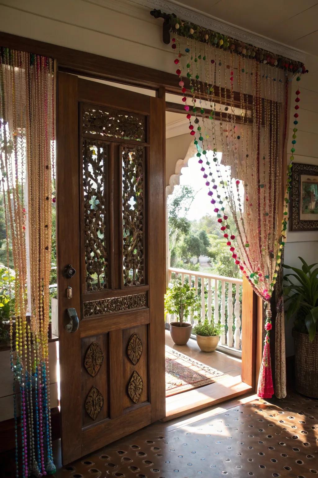 Beaded curtains bring a whimsical touch to your entry.