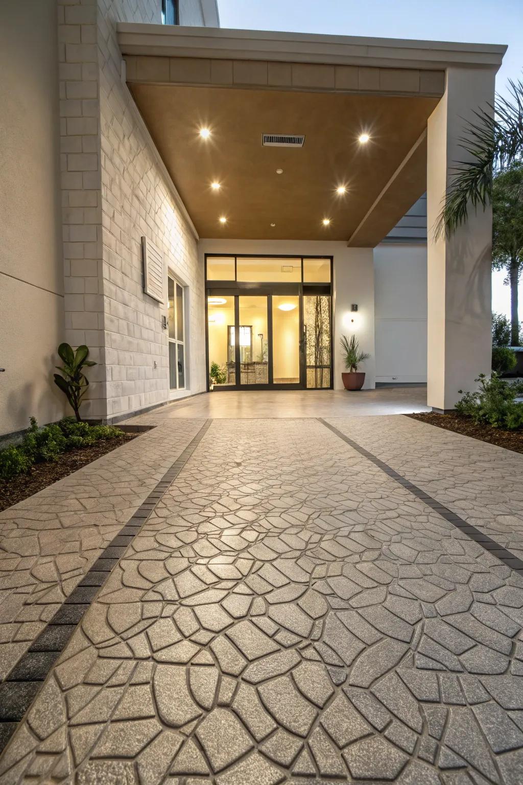 Textured flooring that adds a unique and stylish touch to the entrance.