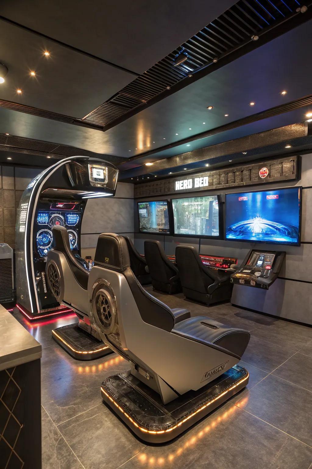 A futuristic theme transforms this space into a tech-lover's dream.