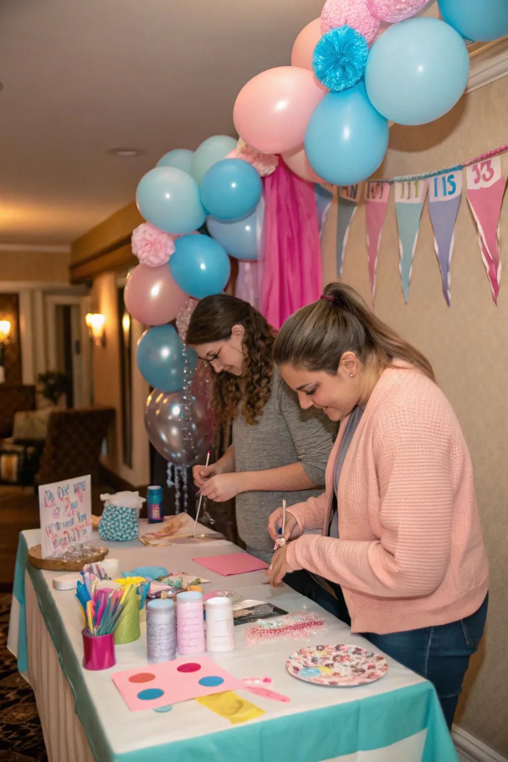 A DIY craft station allows guests to create unique and personal keepsakes.