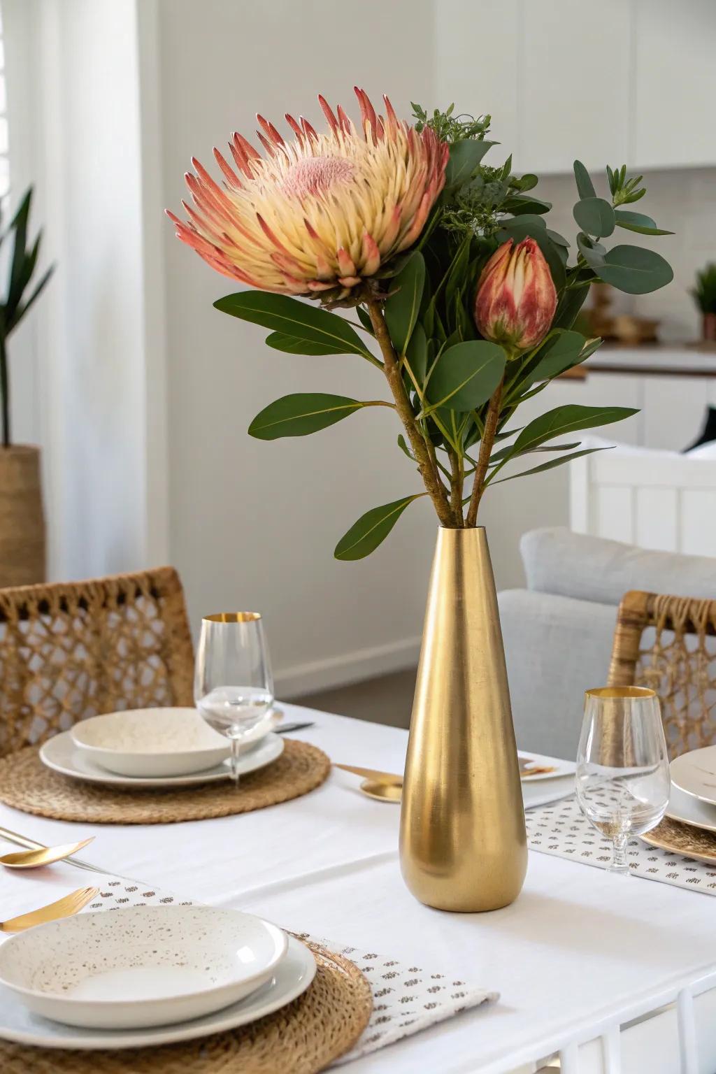 Minimalist sophistication showcasing a solitary gilded container and bloom.