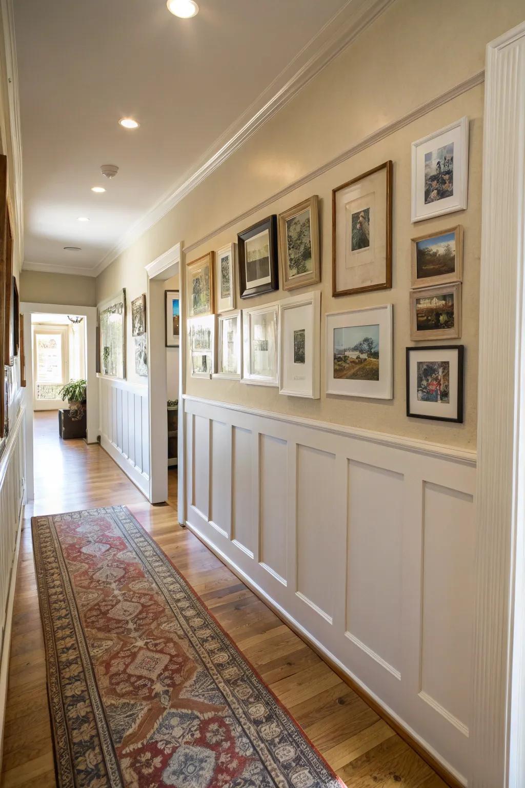 Showcase art with a decorative picture rail.