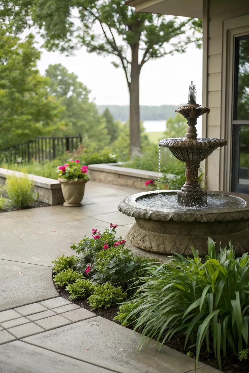 A water feature brings tranquility and a calming presence to your patio.